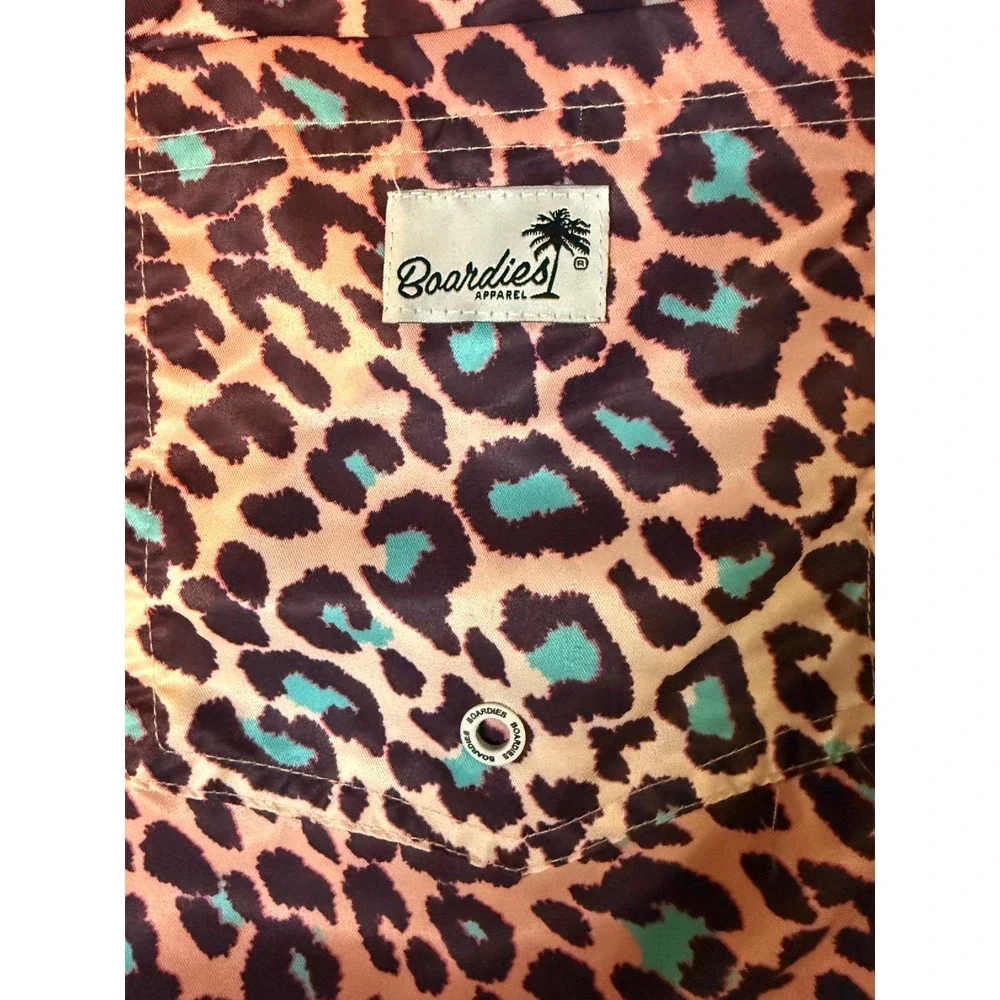 NWT Boardies Leopard Animal Print Swim Trunks Men's XL Coral, Black, Turquoise